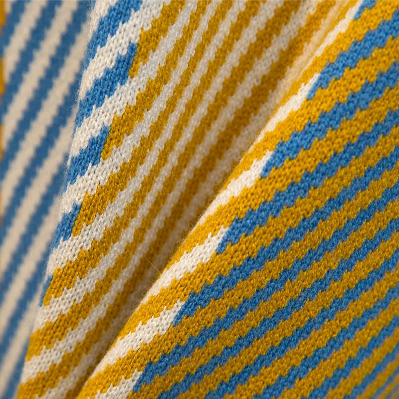 PERHAPS U Женский вязаный синий желтый коричневый пуловер с круглым вырезом и