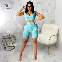 summer new womens set 2021 girl casual fashion v neck two piece ladies sleeveless slim camisole tops zipper shorts suit clothes