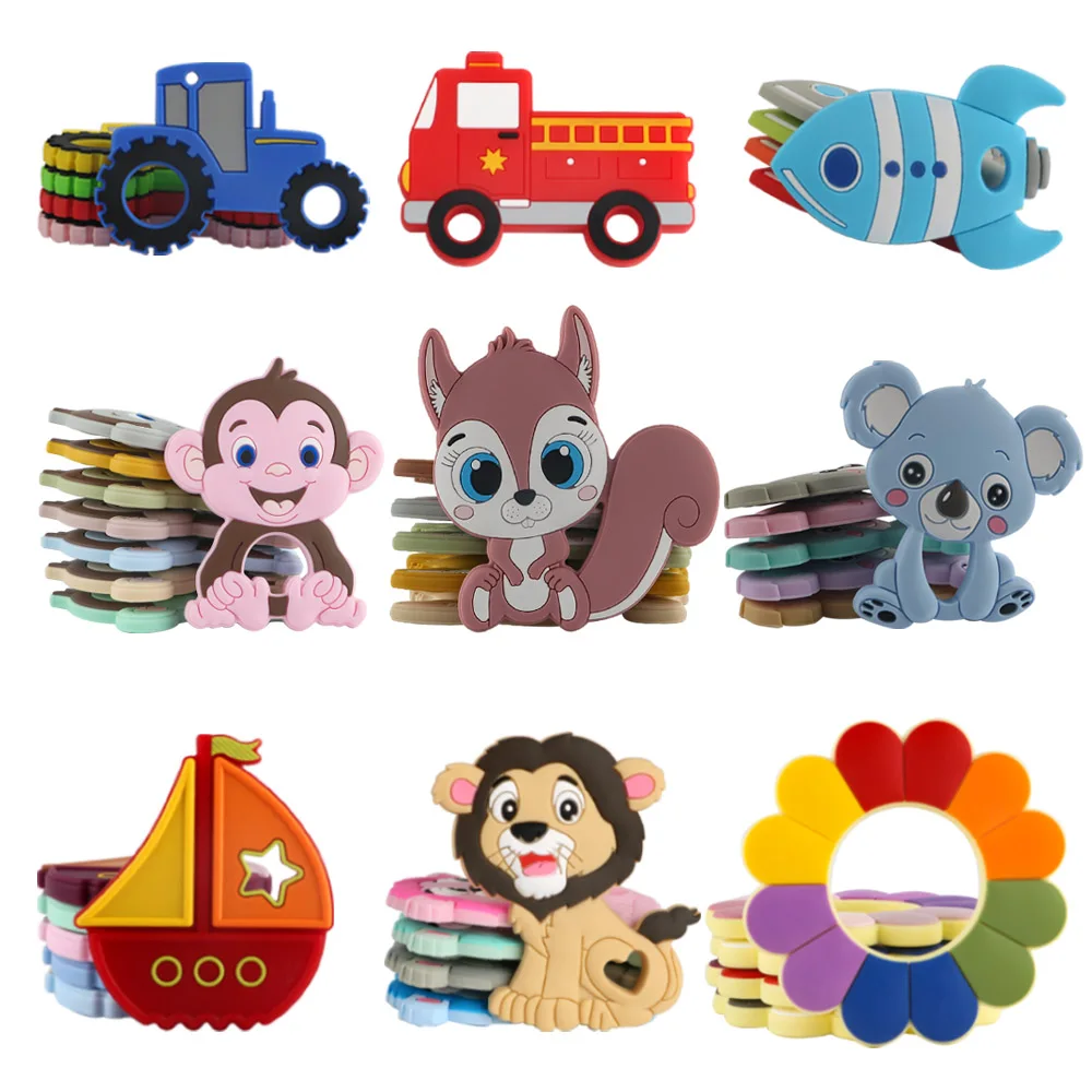 

Kovict 1Pc Cartoon Animals Flower Silicone Teether Food Grade Pendants DIY Pacifier Chain Necklace Accessories Baby Molar Toys
