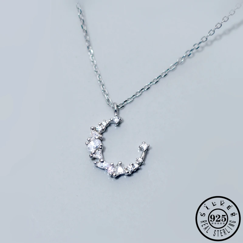 

100% 925 стерлингового серебра ювелирные изделия набор луна заявление ожерелье кулон CZ цепь ожерелья для женщин и девочек очаровательные ювел...