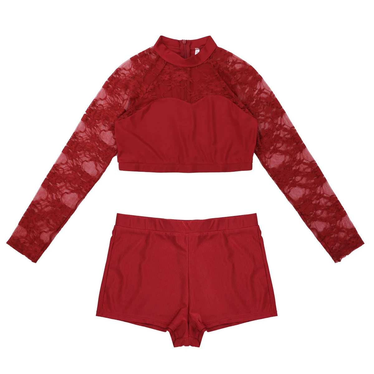 Женский костюм для танцев из двух предметов Кружевной укороченный Топ с длинным