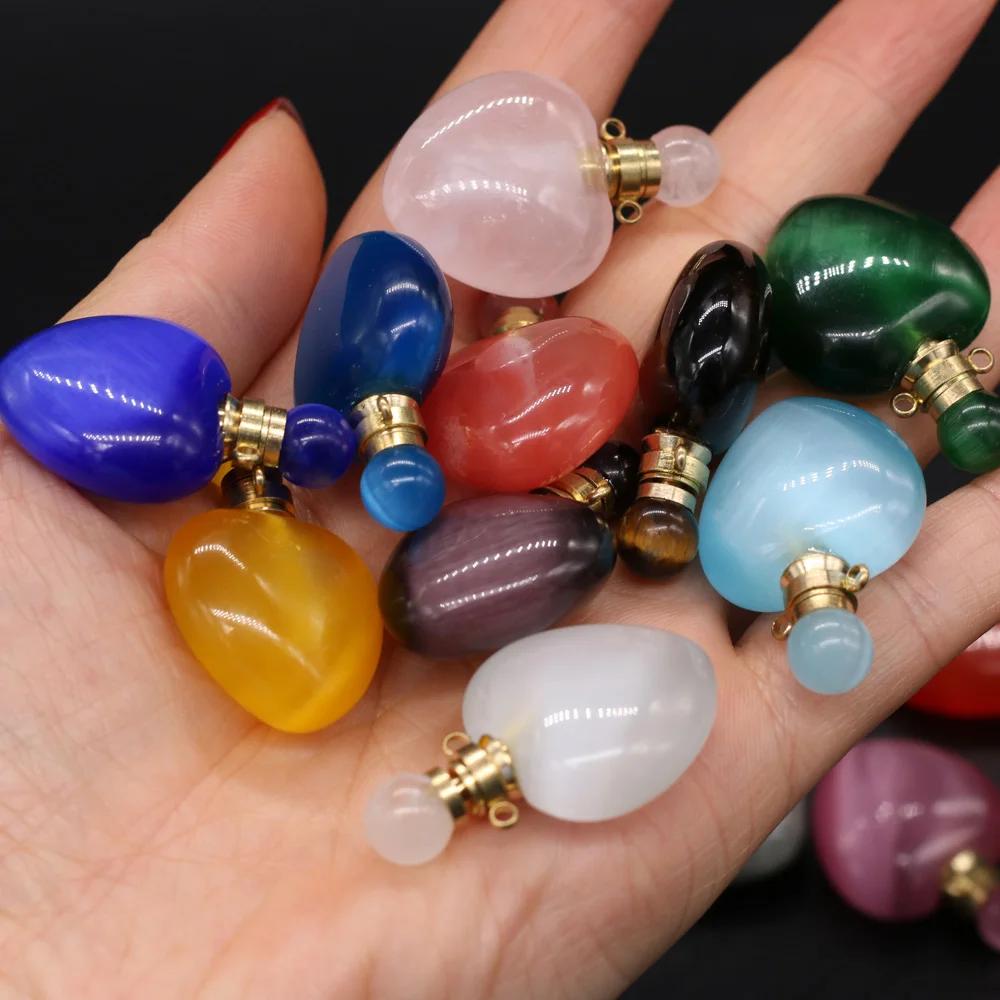 

1pcs Natural Stone Perfume Bottle Connector Cat Eye Flash Labradorite Pendant Essential Oil Diffuser Jewelry Gift Size 24x36mm