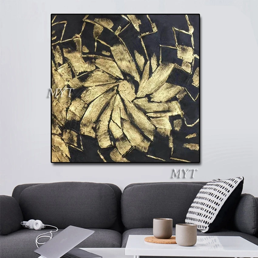Абстрактная Золотая фольга ручной работы картина маслом холст настенное