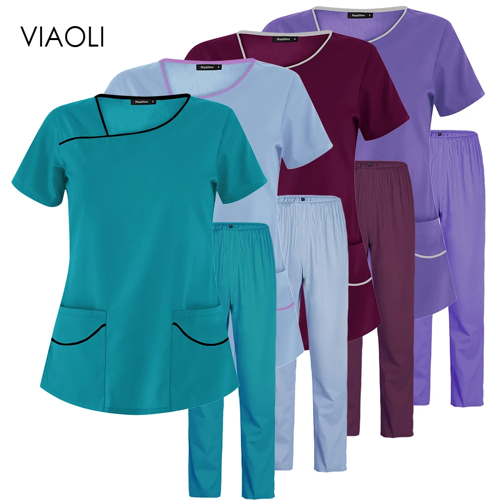 

Спецодежда с короткими рукавами для работы, для салона красоты, Женская медицинская Спецодежда, топы, Медицинская туника, униформа для вете...