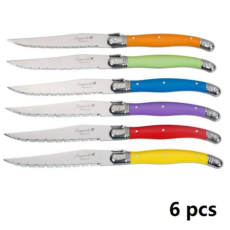6pcs Rainbow Knives 6 шт. нержавеющая сталь Стиль Laguiole стейк ножи нож Радужный многоцветная Посуда Рождественский подарок кухонные столовые приборы, бар 9'' - Цвет: 6pcs Rainbow Knives