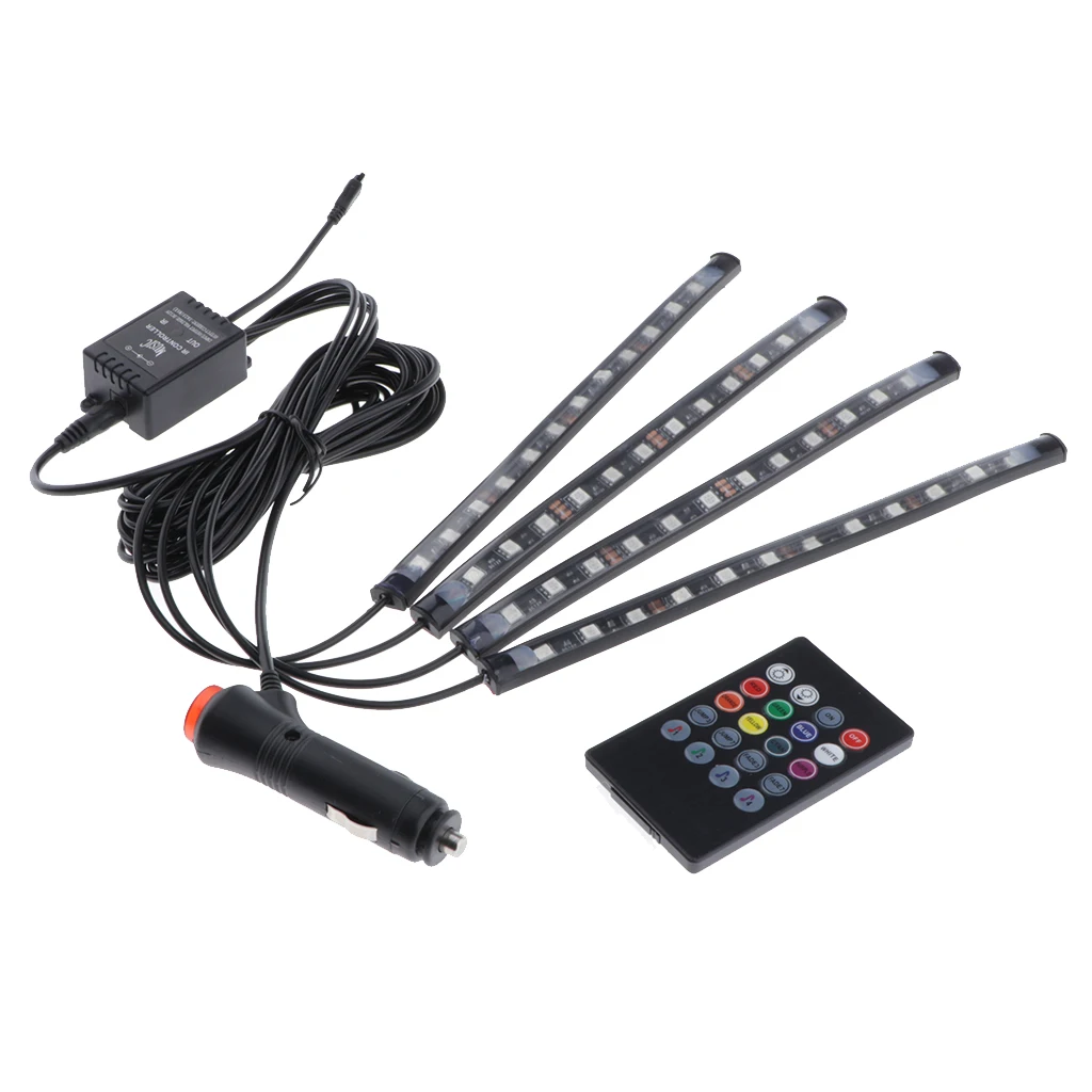 

Неоновая Светодиодная лента RGB для салона автомобиля 4 х12 с пультом дистанционного управления светильник зарядным устройством