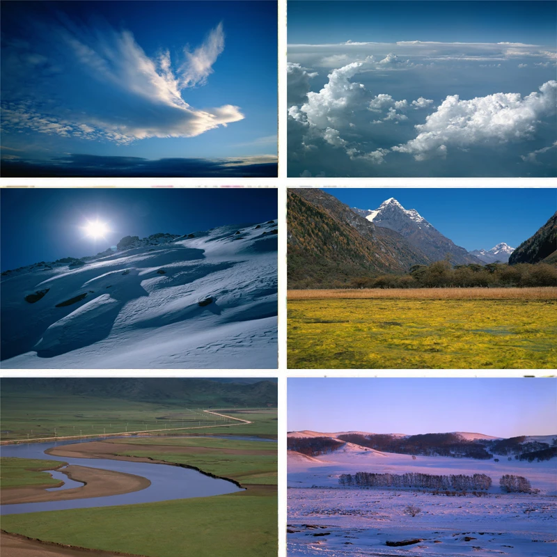 Виниловый фон Nitree для фотосъемки природный пейзаж голубое небо облака реки