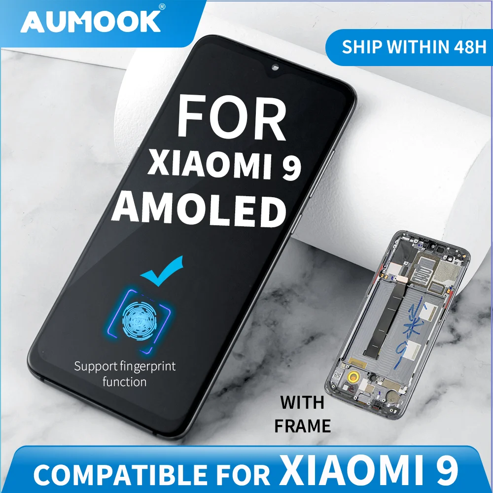 

ЖК-дисплей Super AMOLED для Xiaomi Mi 9, ЖК-дисплей, сенсорный экран с рамкой, дигитайзер в сборе, сменный ЖК-экран для MI 9 M1902F1G