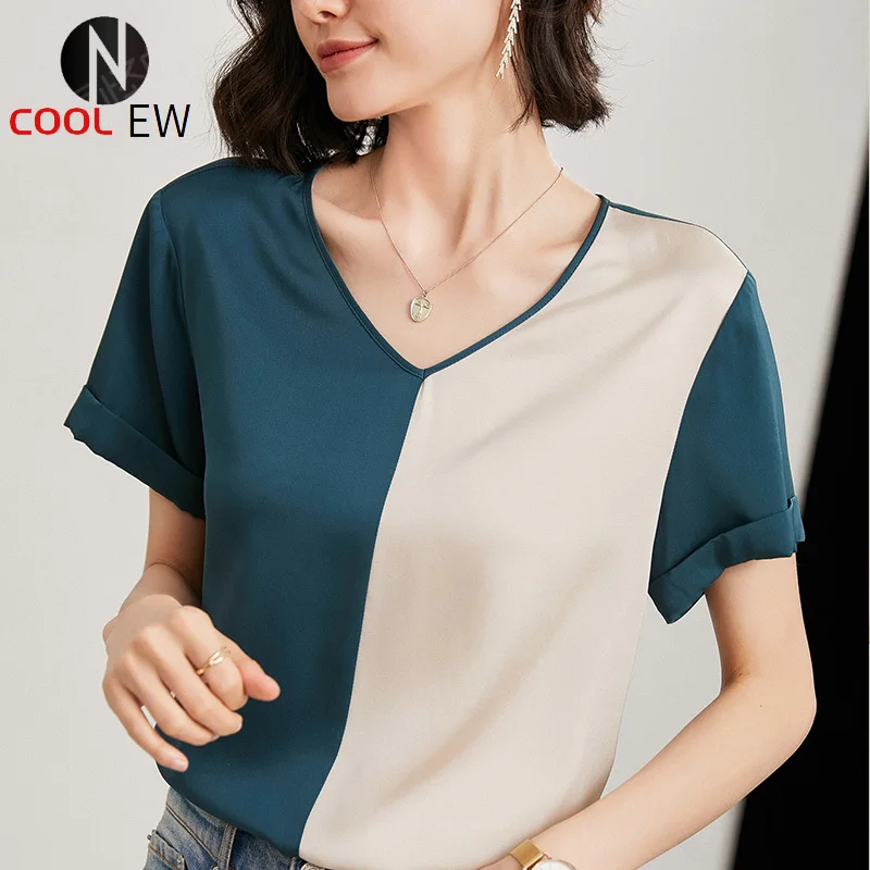 

New women's mulberry silk jacket V-neck short sleeves in summer join together