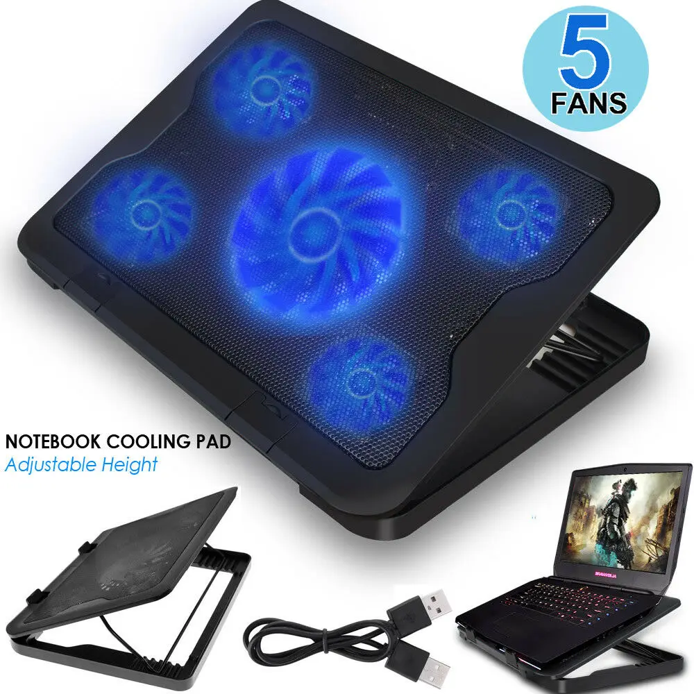 

FOR 12'' - 17'' Inch 5 Fans Laptop Cooling Pad Cooler Stand External Coolpad Fan Mat