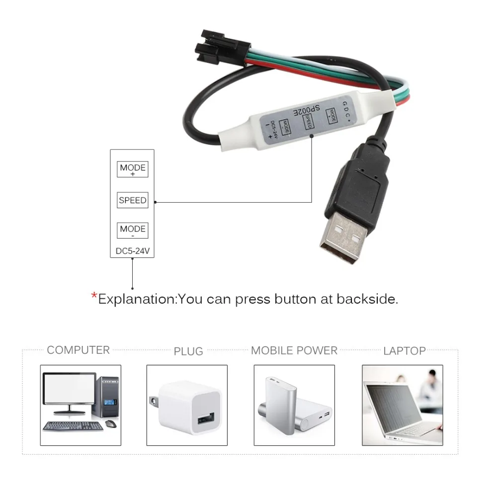 WS2812B WS2811 RGB Светодиодные ленты контроллер USB/3Pin оснастки в JST соединитель Mini 3 ключа