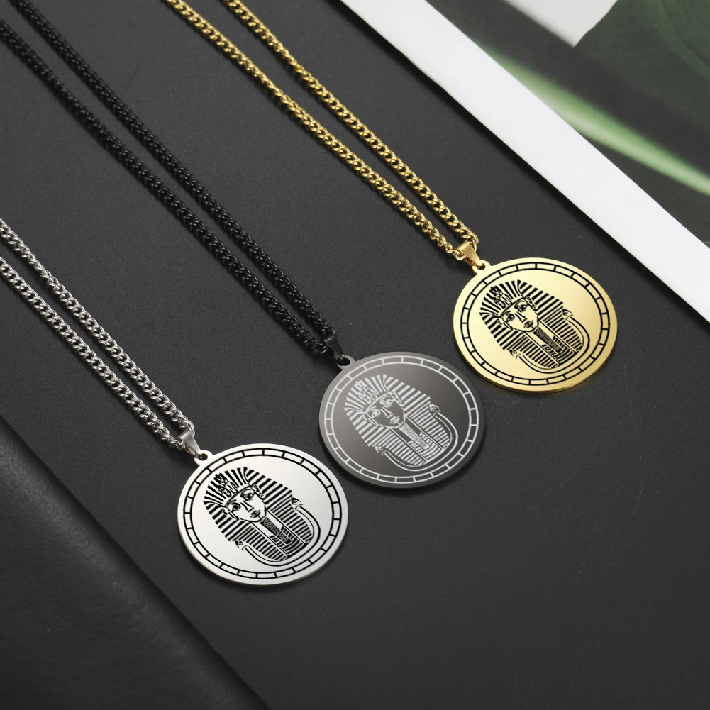 Egyptian Pharaoh Mask of Tutankhamun Pendant Necklace for Men Women Vintage Gold Chain Stainless Steel Male Talisman Jewelry | Украшения и