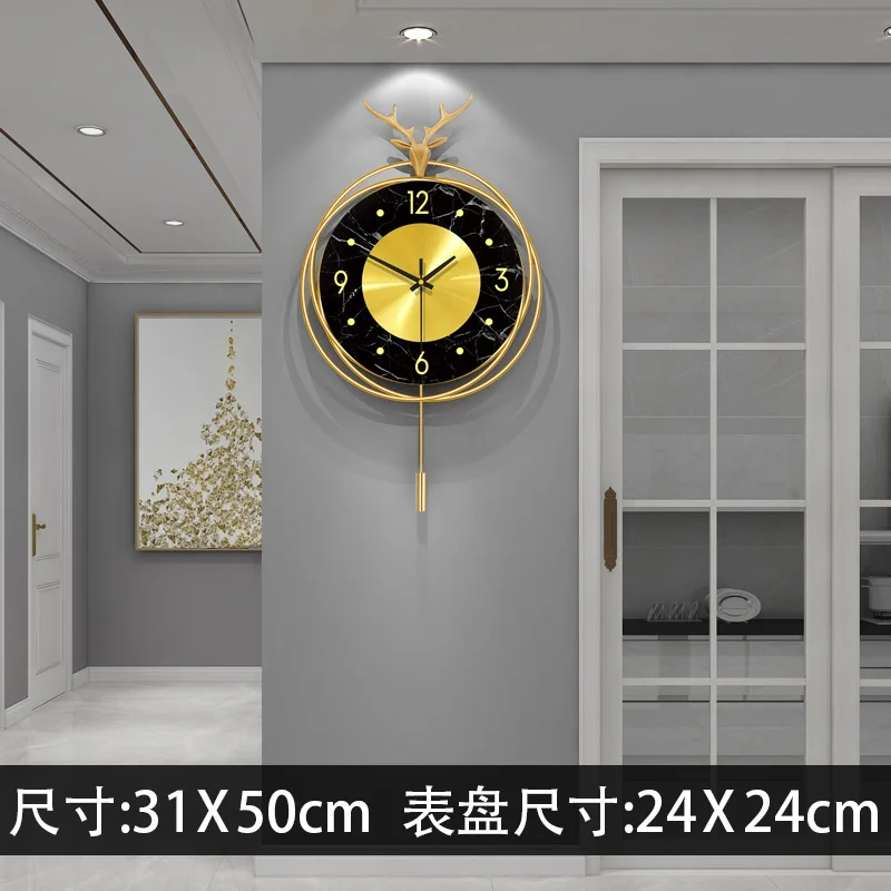 

Nordic Large Wall Clock Luxury Silent Creative Deer Art Living Room Pendulum Wall Clock Modern Design Home Decoration DA60WC
