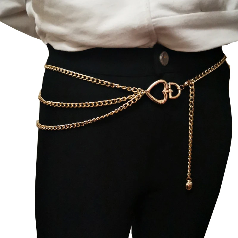 

New Women's Metal Chain Belt Gold Silver Heart Fringes Waist Chain Dress Belts for Women Hip Hop Jeans Belt ceinture femme