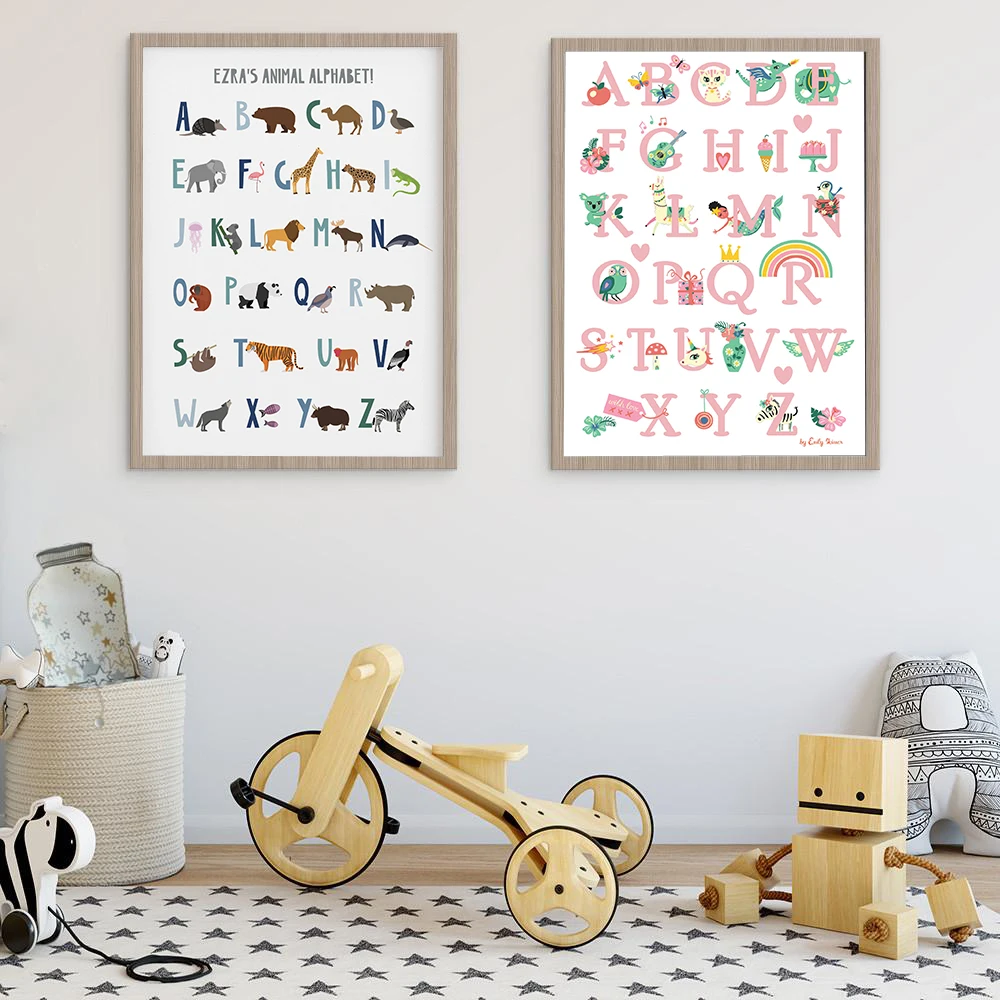 

ABC Alphabet Wall Art Poster Baby Nursery Animal Plant Alphabet Canvas Painting Language Educational Pictures Kids Room Decor
