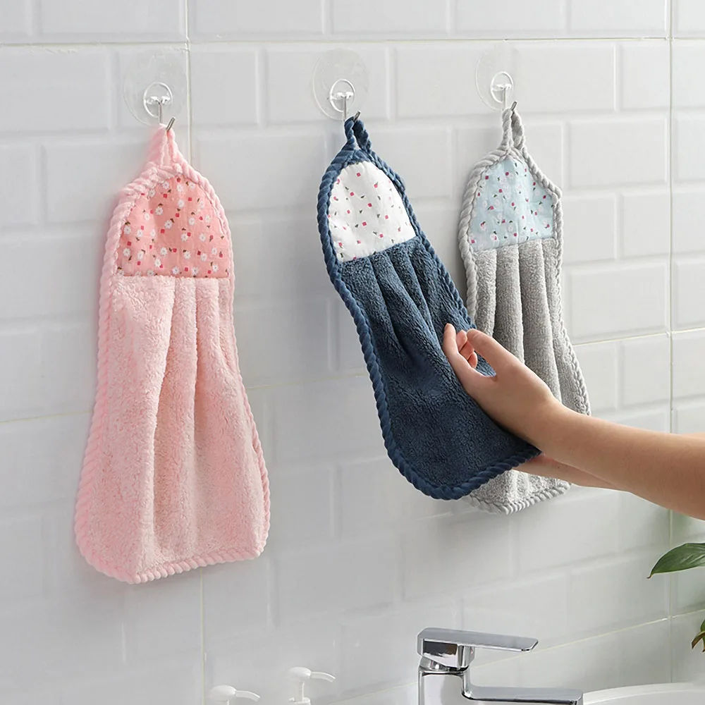 

Hangable Coral Velvet Kitchen Hand Towel Soft Absorbent Non-stick Dish Washing Rag Handkerchief Kitchen Bathroom Cleaning Tools