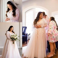 plus size wedding dresses a line lace bridal gowns long sleeves v neck modest formal country marriage summer beach vestido