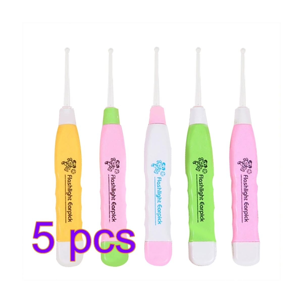 5pcs random color Горячая 1 шт/2 шт/3 шт/5 шт мигающий светильник, светодиодный прибор для удаления воска в ушах, инструмент для очистки, случайный цвет - Цвет: 5pcs random color
