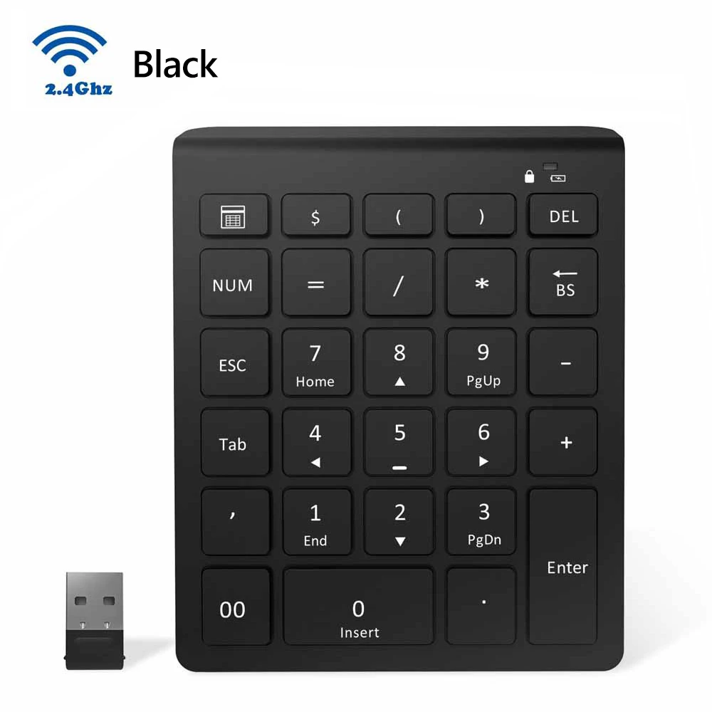 Black 2.4GHz MN-06 AVATTO 28 клавиш Bluetooth беспроводная цифровая клавиатура Мини Numpad с большим количеством функциональных клавиш цифровая клавиатура для ПК - Цвет: Black 2.4GHz MN-06