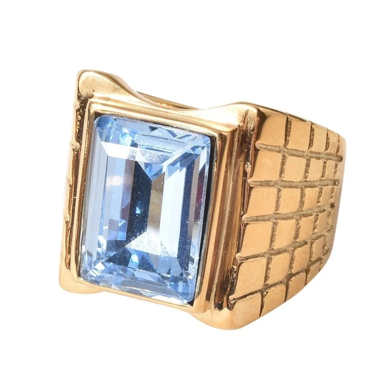 

Fashion Gold Bottom Mesh Carved Square Double Hao Stone Base Inlaid Jewelry Men's Ring Party Birthday Gift Accessories