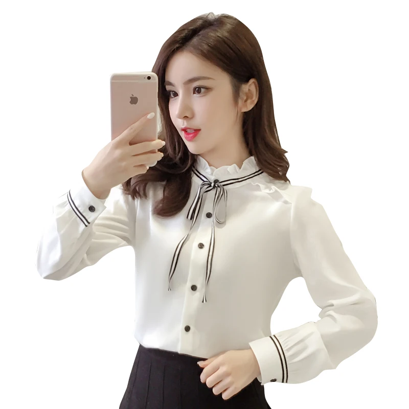 

2020, the new temperament agaric lace collar with women long sleeve shirt leisure render chiffon unlined upper garment