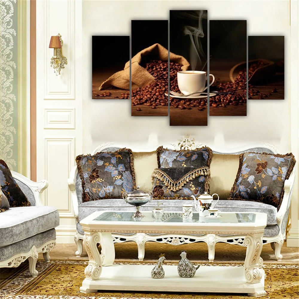 

5 Piece Combination Wall Art Canvas Painting Coffee Bean Modern Nordic Home Decor Poster Picture Background Living Room Prints