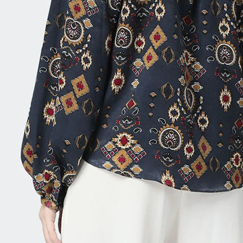 

Blouses Womens Plus Size Blusas 2021 Spring Fashion Chiffon Prints Splicing Beading Long Sleeves V-Neck Shirts Casual Tops Woman