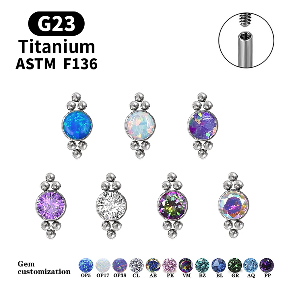 

G23 F136 Titanium Implant Grade Opal Earrings Tragus Conch Cartilage Perforated Lip 16G Labret Internal Thread Piercing Jewelry