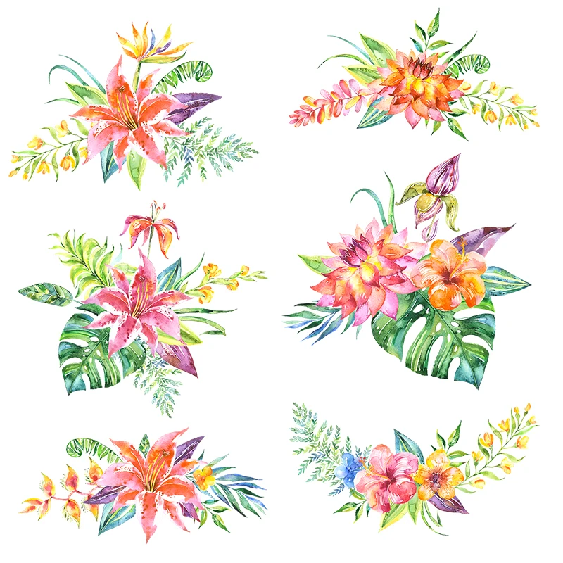 

Three Ratels CHT22 Watercolor tropical plant bouquet wall sticker art for living room Refrigerator bathroom decoration decals