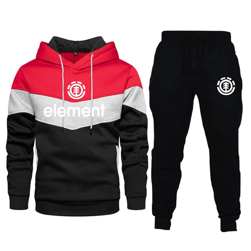 

New High Quality ELEMENT Set Fashion Brand Tracksuit Thick Sweatshirt + Pants Sportswear Suit Male Winter Hooded Outerwear Suit