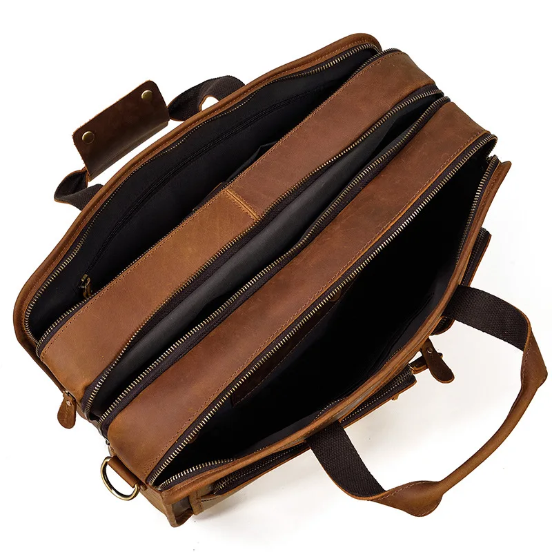 Men's retro handbag leather briefcase leather casual computer bag messenger shoulder bag commuting to work