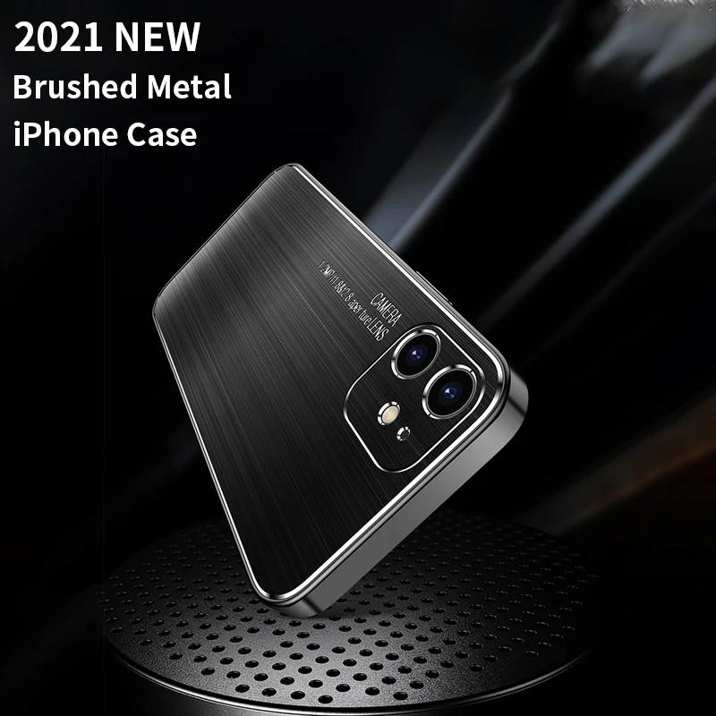 2021 NewYear Brushed Metal Case For iPhone 11 12 Pro Max Mini 7 8 Plus XR X XS MAX Fashion Trend Creative Minimalism INS Cover | Мобильные