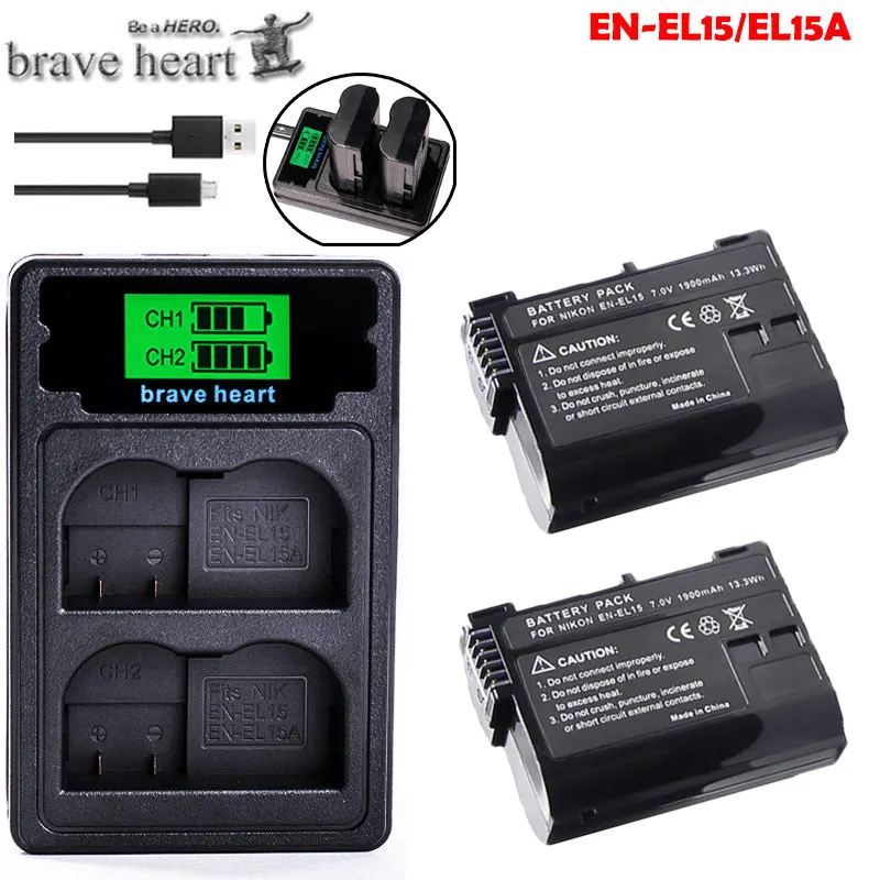 charger and 2battery Аккумулятор EN EL15 ENEL15 EN-EL15 для Nikon D500, D600, D610, D750, D7000, D7100, D7200, D800, D800E, D810, D810A и 1 v1 - Цвет: charger and 2battery