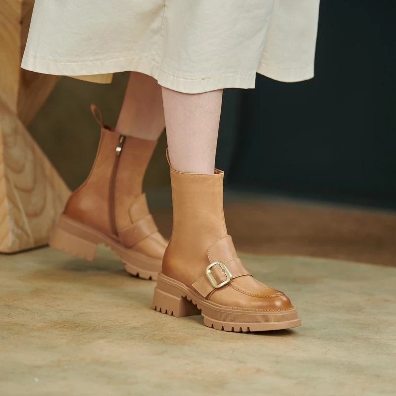 Продажа Ботинки мартинсы на молнии, ботинки средней длины на толстой подошве в британском стиле, с ремешком и пряжкой, короткие ботинки для инструме...