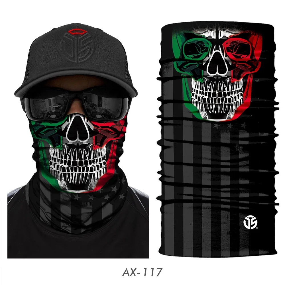 AX-117 3D Skull Ghost Balaclava Neck Gaiter Motorcycle Bandana Head Shield Skeleton Moto Biker Tube Scarf Headband Half Face Mask Men - Цвет: AX-117