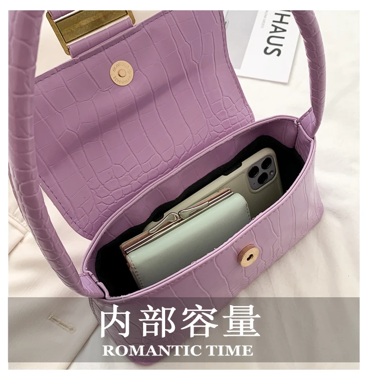 Solid Color Buckle Women Armpit Handbags Fashion New Ladies Small Shoulder Bags Crocodile Pattern PU Leather Female Underarm Bag