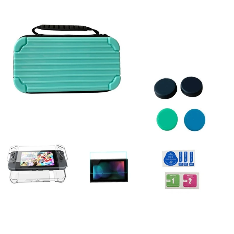 

Portable Drop Resistant PC Hard Shell Crystal Shell Tempered Film Set Hard Shell Protection for Switch Black/ Blue
