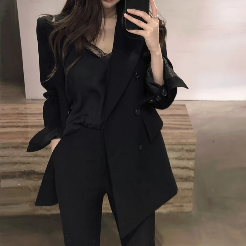 

Korean Stylish Ladies Blazer Loose Solid Black Casual Suit Jacket Blazer Dames High Street Spring Autumn Women Blazer MM60NXZ