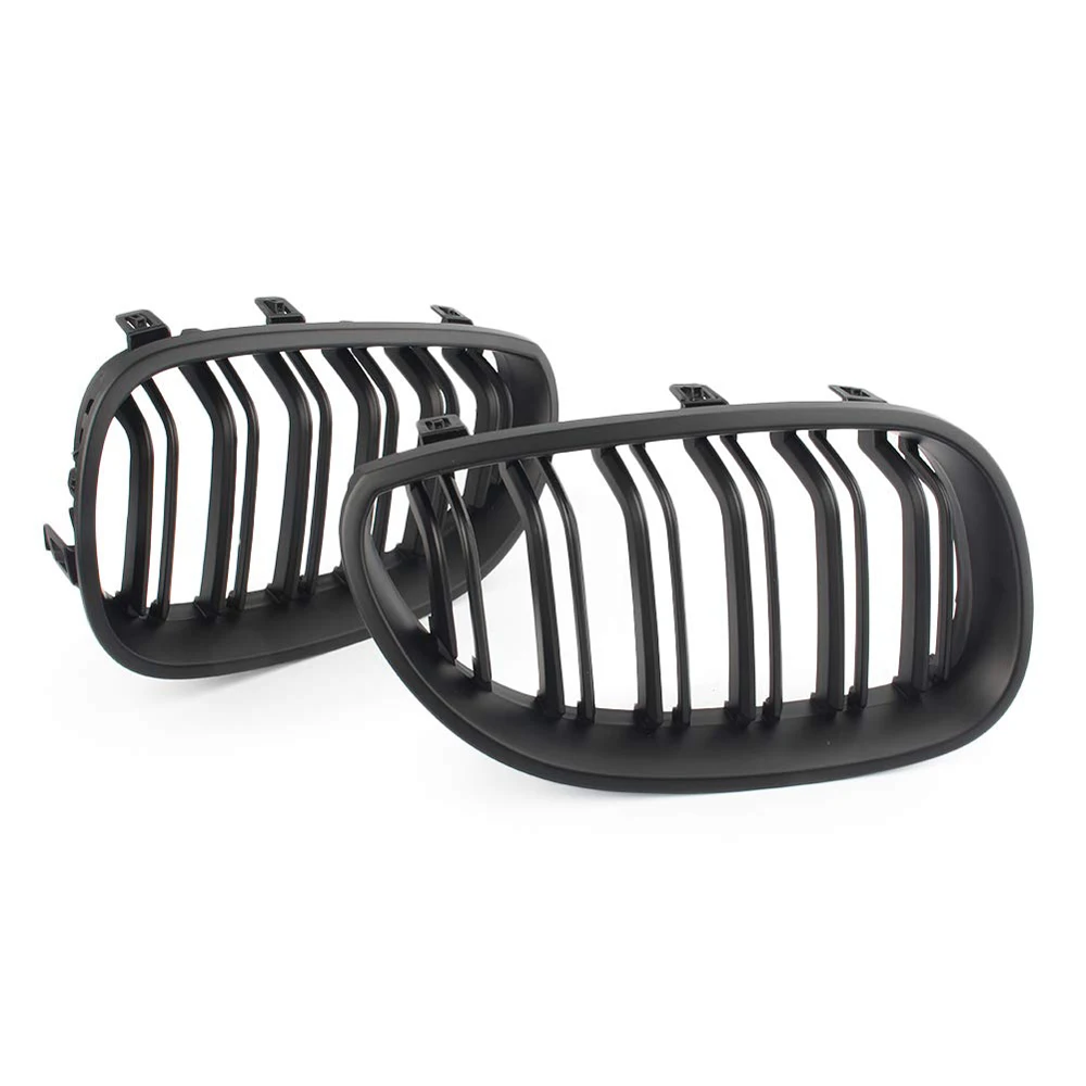 Двухлинейная решетка радиатора Передняя глянцевая матовая черная BMW E60 E61 2003-2009 M5