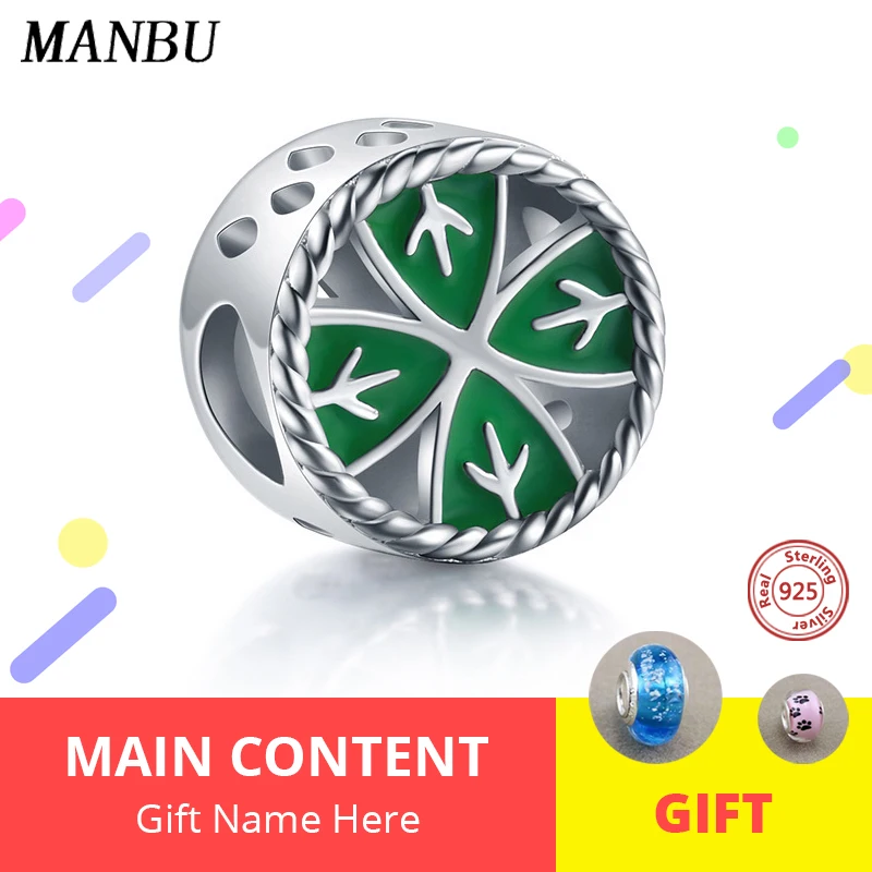 MANBU серебряные бусины 925 пробы четырехлистный клевер очаровательные для браслета