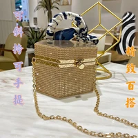 luxury diamond metal bucket pearl handle women party clutch purses and handbags hollow designer bag wedding chain shoulder bag