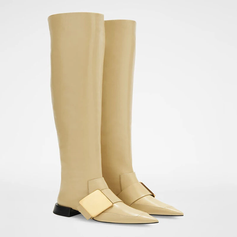 

Новинка 2021, женские сапоги-туфли на высоком каблуке с острым носком и пряжкой, женские рыцарские Сапоги на осень и зиму, женские длинные сапо...