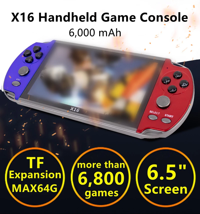 

X16 6.5" Handheld Game Console Portable 8GB Retro Classic Video Game Player Handheld Game Players Arcade Handheld Game Players