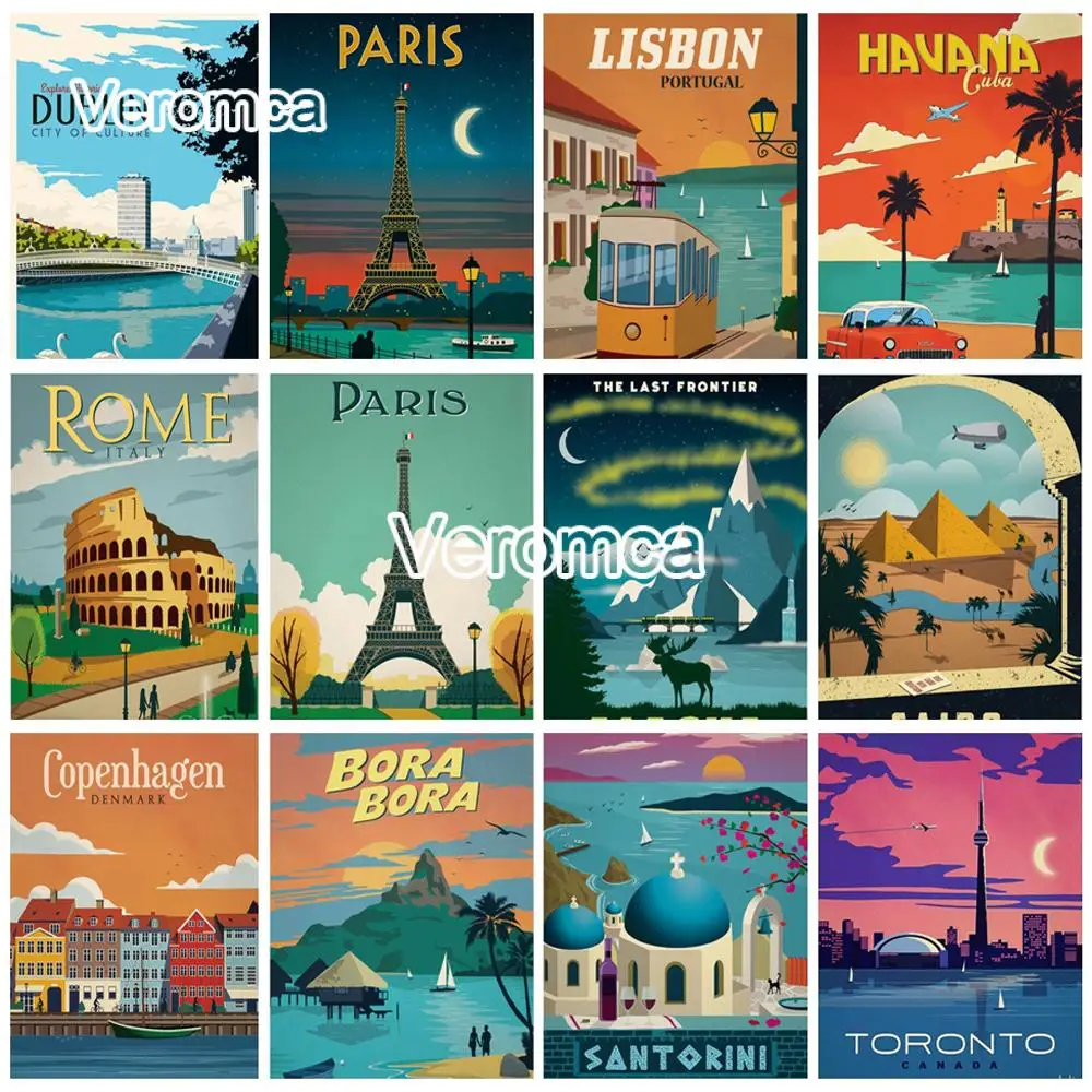 

Travel Poster Mosaic 5D Diy Diamond Painting City Landscape Paris Rome Full Diamond Embroidery Cross Stitch Home Decor Gift