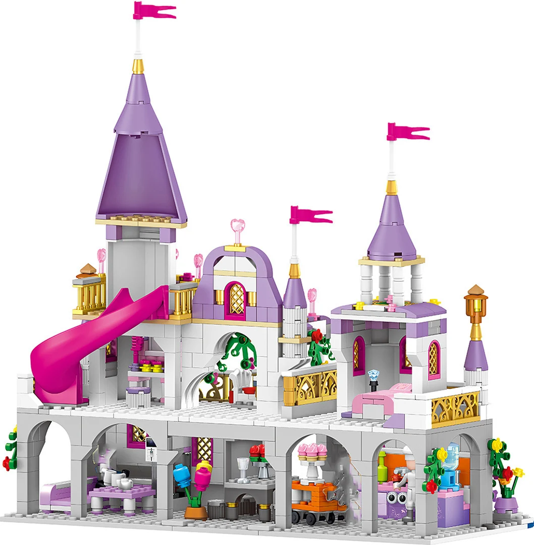 

Building blocks princess ice playground castle house diy dream villa crystal dolls girl christmas assembly bricks model toys