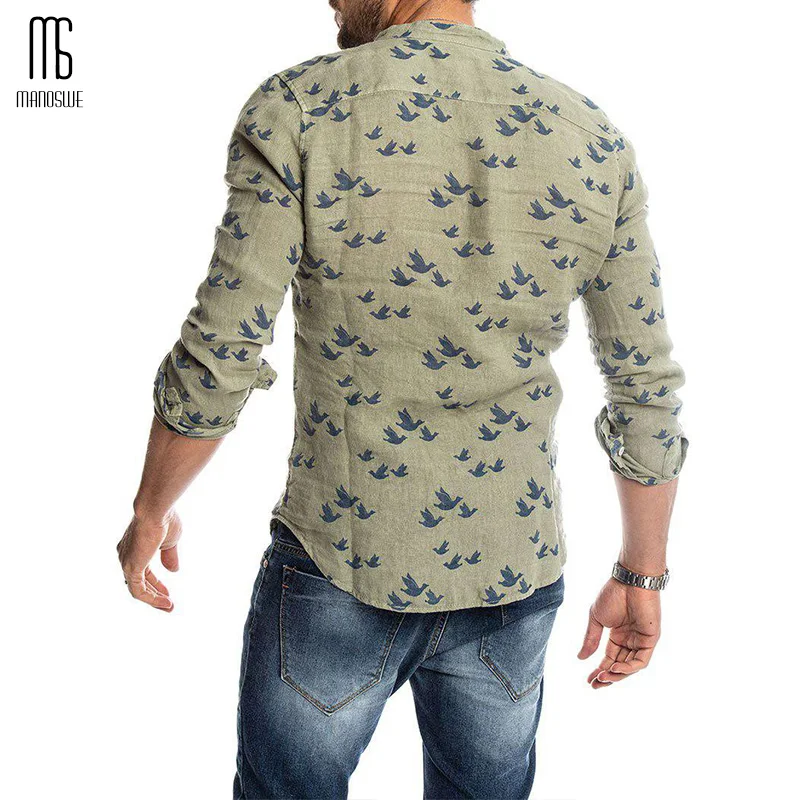 Мужская рубашка с принтом Manoswe винтажная приталенная длинным рукавом и