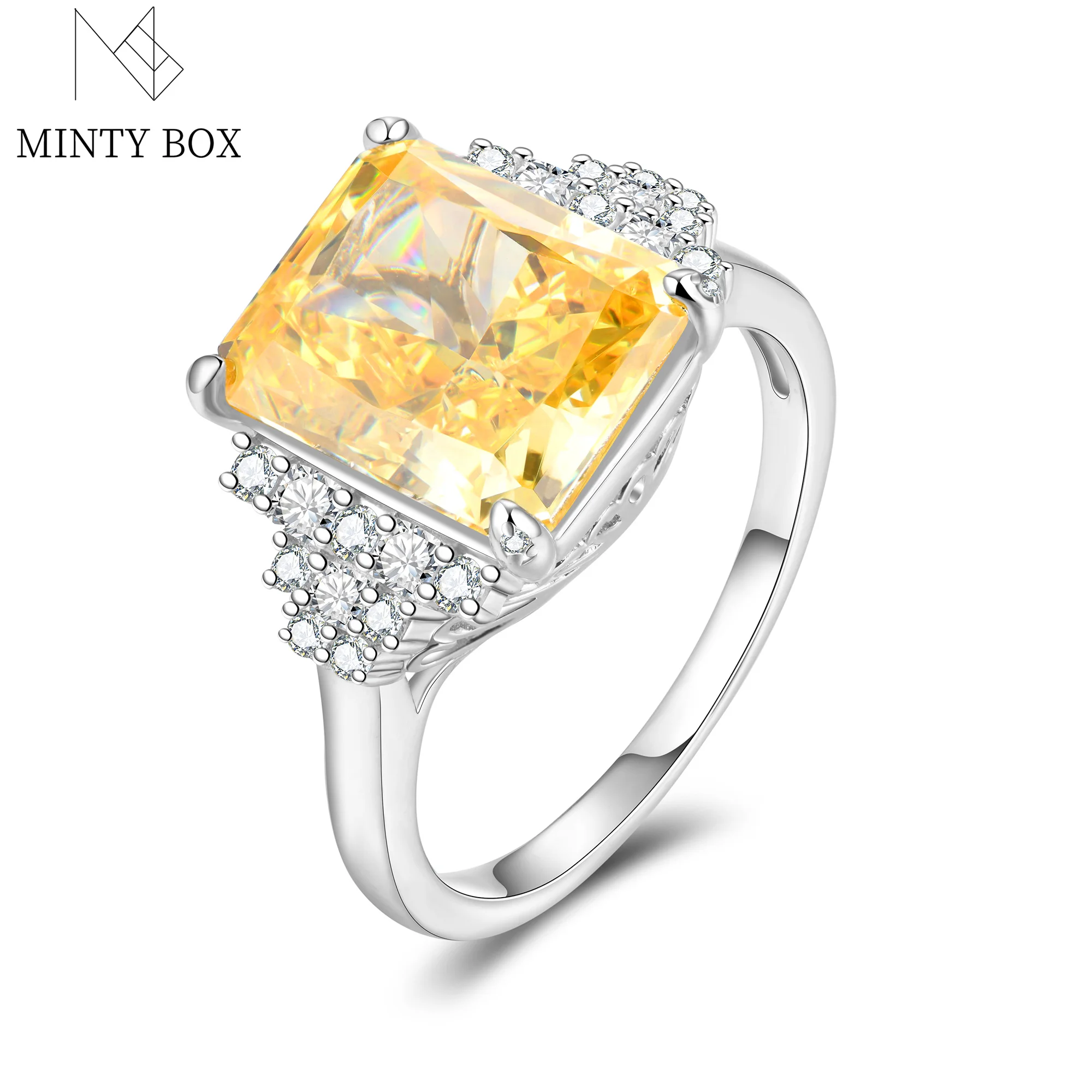 

Mintybox Octagon Shape Cubic Zircon Stone Rings Solid 925 Sterling Silver For Women Engagement Wedding Vintage Ring Fine Jewelry