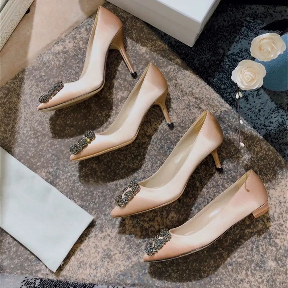 Photo color 7cm heel Junetxin/женские туфли-лодочки со стразами; элегантные пикантные женские туфли на высоком каблуке; женская обувь с острым носком; женские туфли-лодочки из экстремальной кожи - Цвет: Photo color 7cm heel