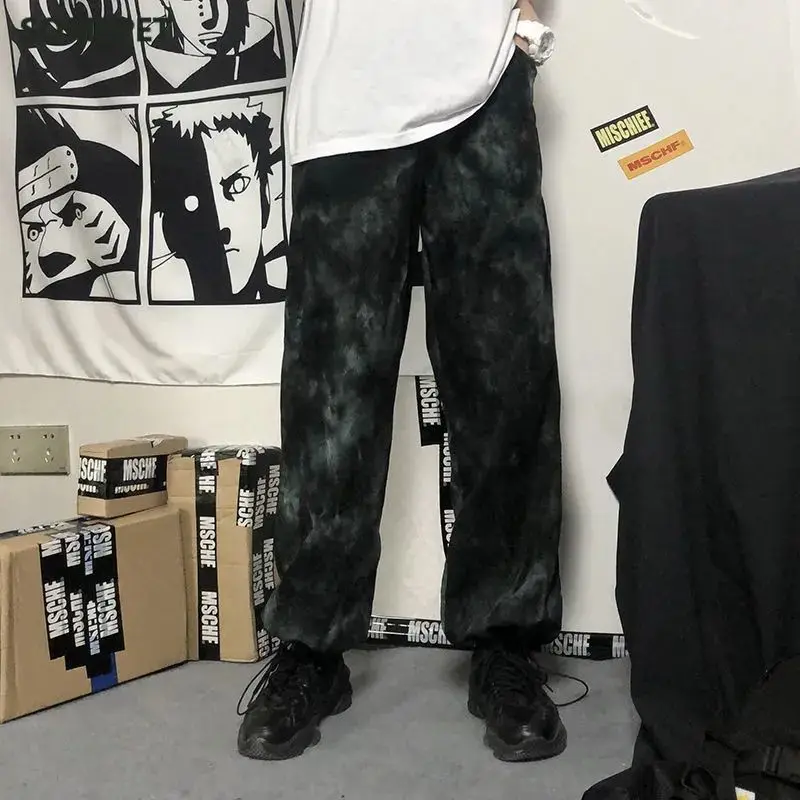 

Pink Elastic Waistband Loose Harem Embroidery Tie Dye Contrast Jogger Pant Women Man Streetwear Korean Harajuku Punk Hip Hop