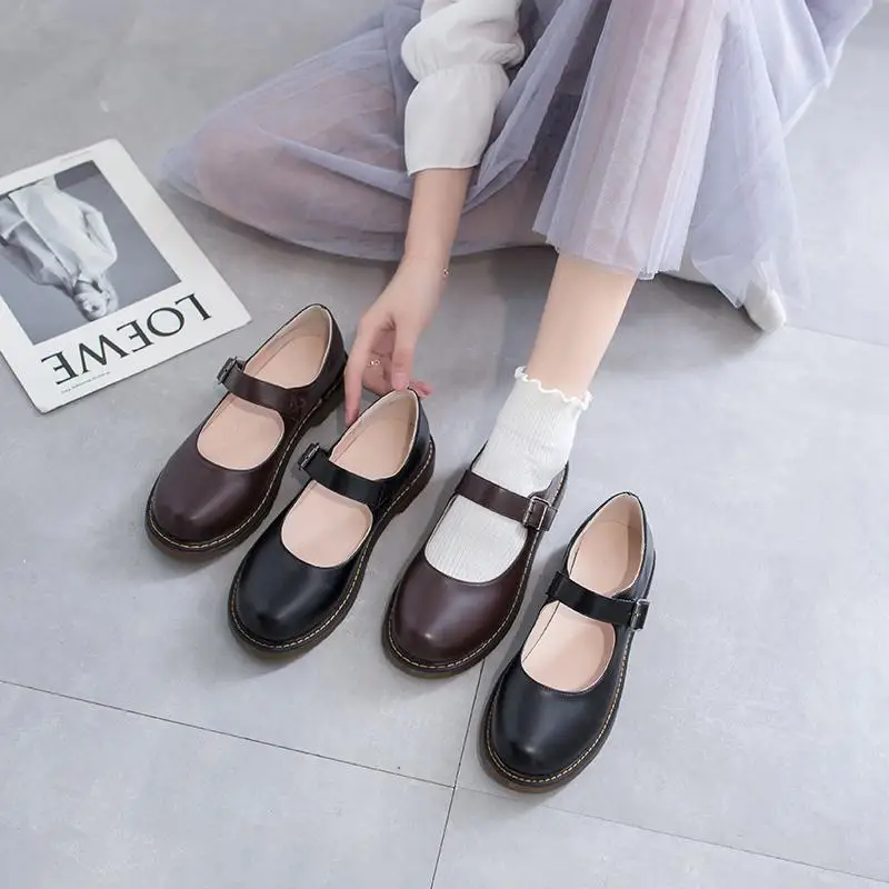 

Hot sale Female Heel Cute Soft Girl Black Mary Jane JK Shoes Summer Vintage College Style lykj-yx